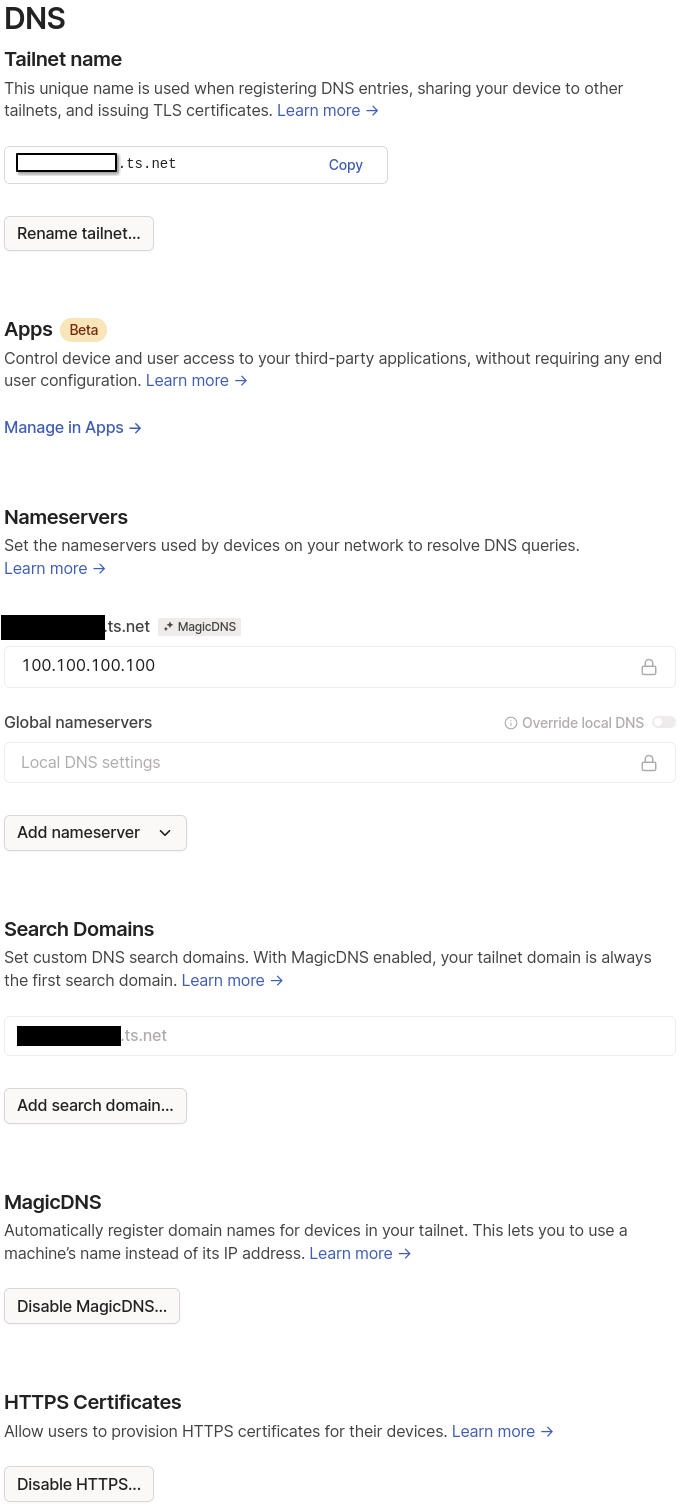Select the tailnet name and turn on MagicDNS and HTTP Certificates